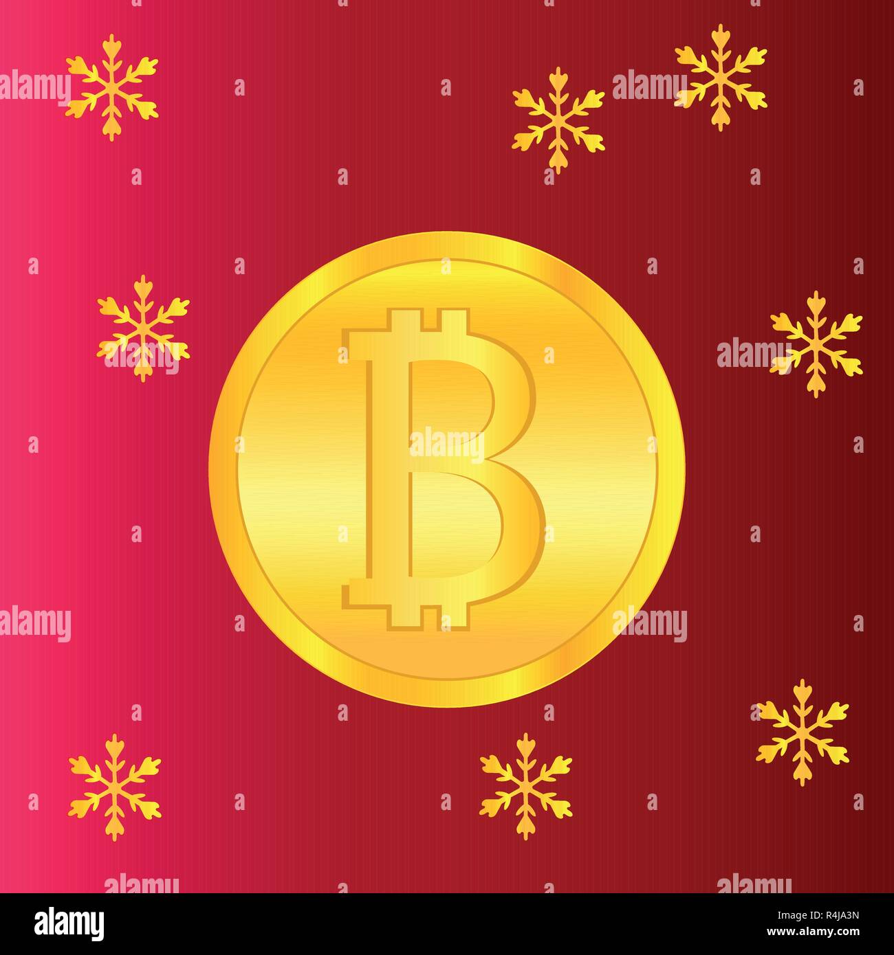 Golden bitcoin banner per il Natale e il nuovo anno. Cryptocurrency digitale. Vettore. Tecnologia di sfondo di stile e di denaro digitale. Illustrazione Vettoriale