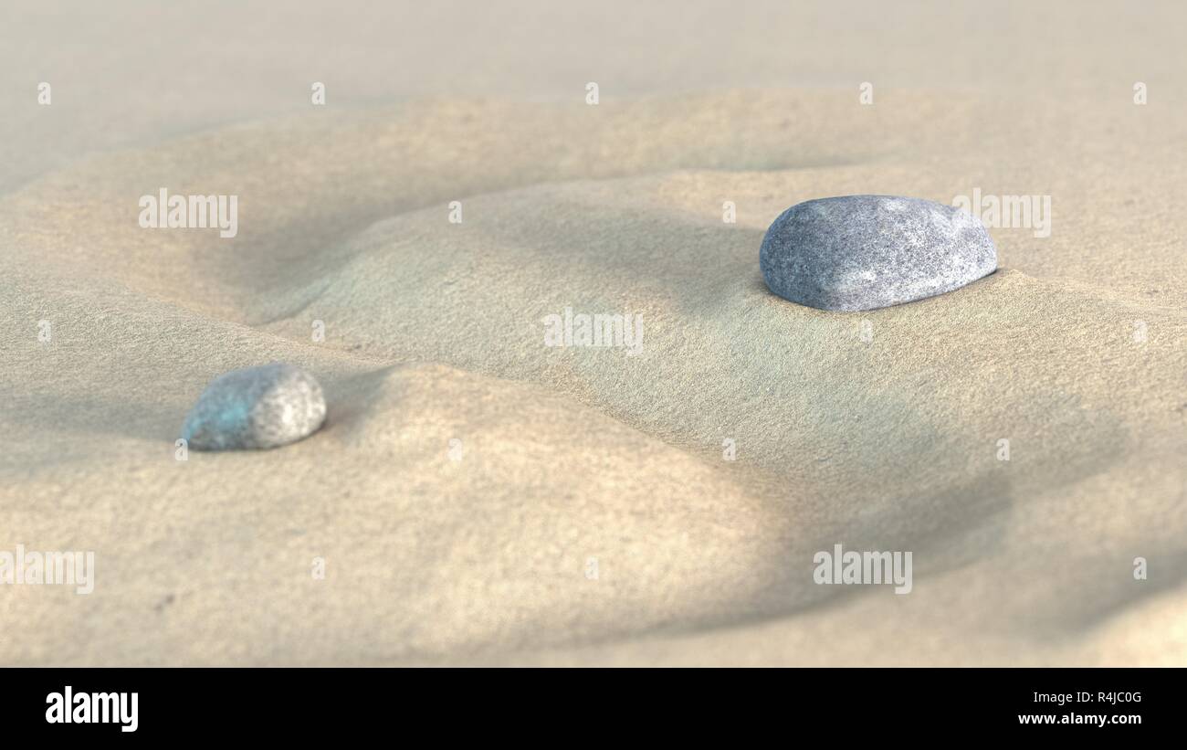 Meditazione zen stone sulle sabbie 3d illustrazione Foto Stock