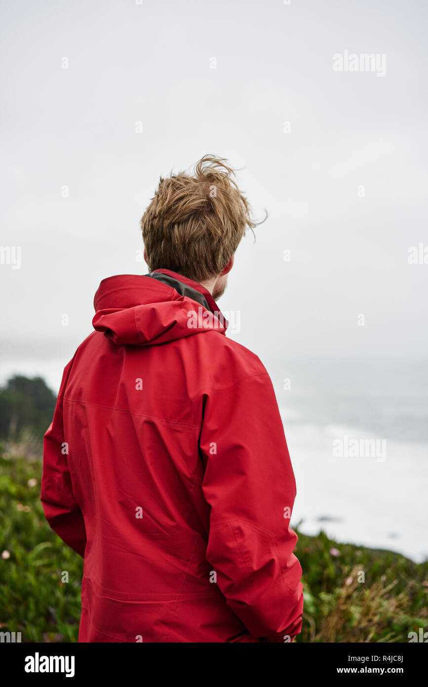 Vista posteriore dell'uomo a Big Sur in California, Stati Uniti d'America Foto Stock
