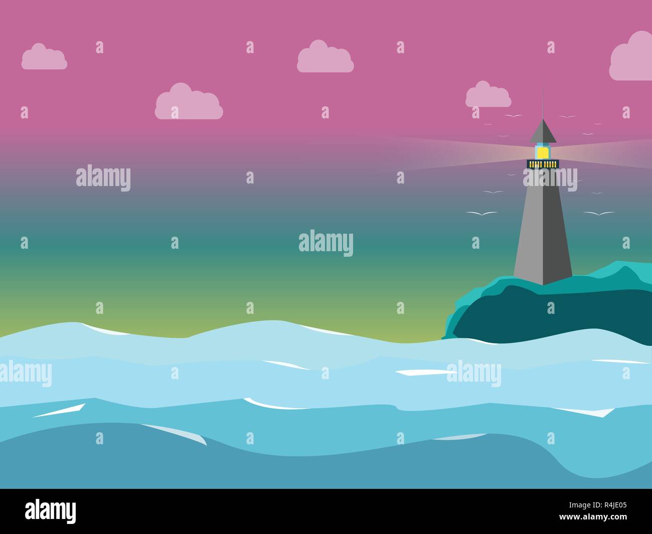 Casa di luce in mare con il dolcemente il colore del cielo Illustrazione Vettoriale