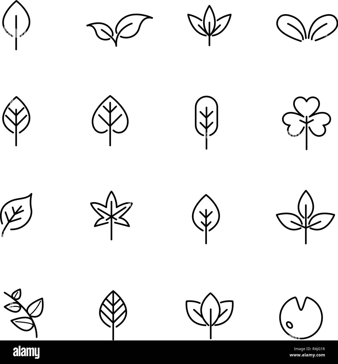 Leaf Imposta icona vettore. La natura e il concetto di simbolo. Linea sottile tema di icone. Bianco sfondo isolato. Illustrazione Vettore. Illustrazione Vettoriale