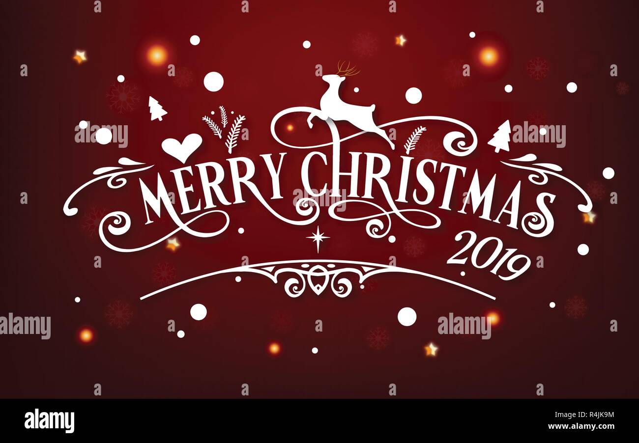 Merry Christmas Day 2019. Felice anno nuovo e Xmas festival di fine anno parte del testo del messaggio decorazione di calligrafia greeting card carta da parati astratto Illustrazione Vettoriale