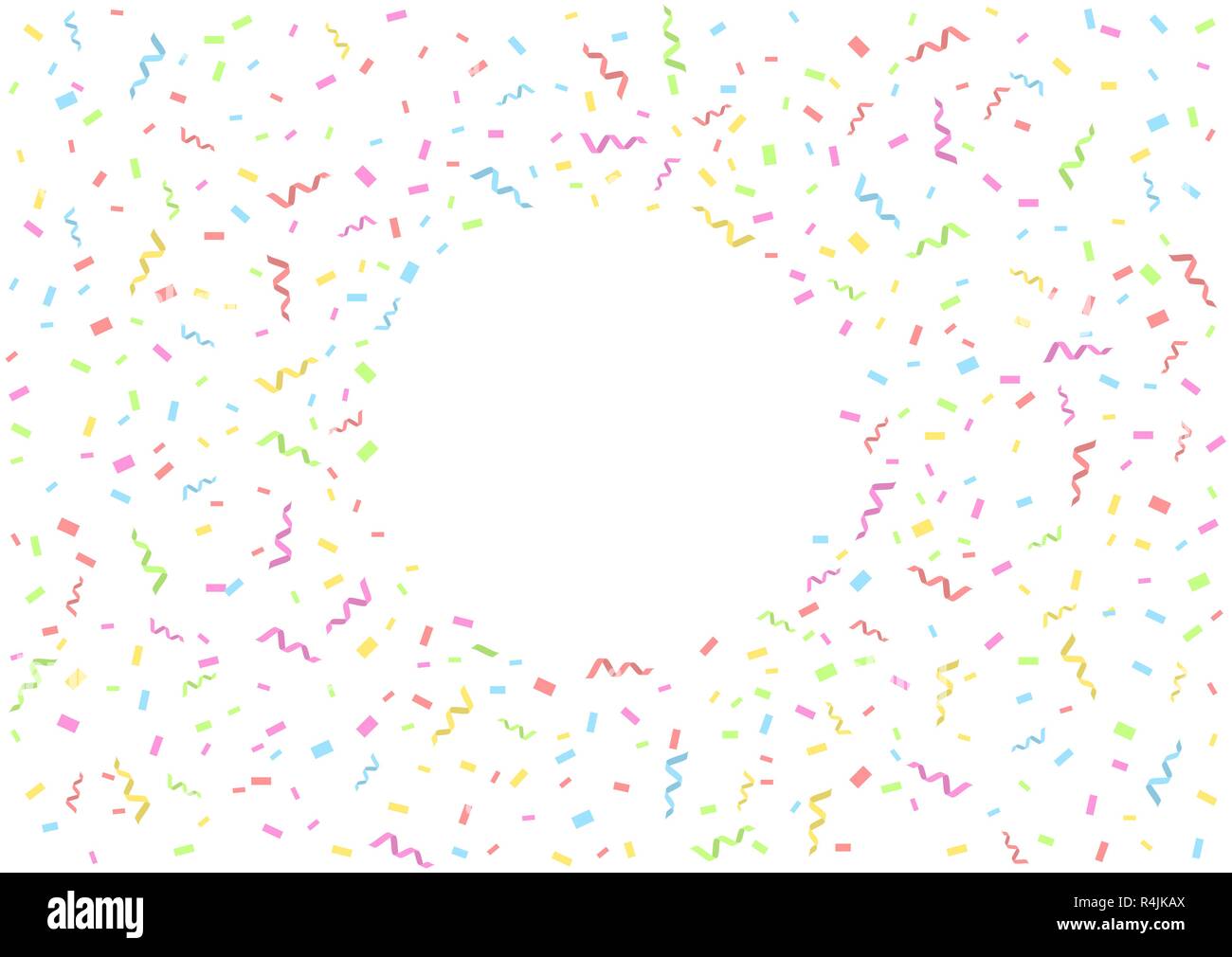 Coriandoli colorati nastri sfondo festosa con posto per il testo semplice. Illustrazione Vettoriale Illustrazione Vettoriale