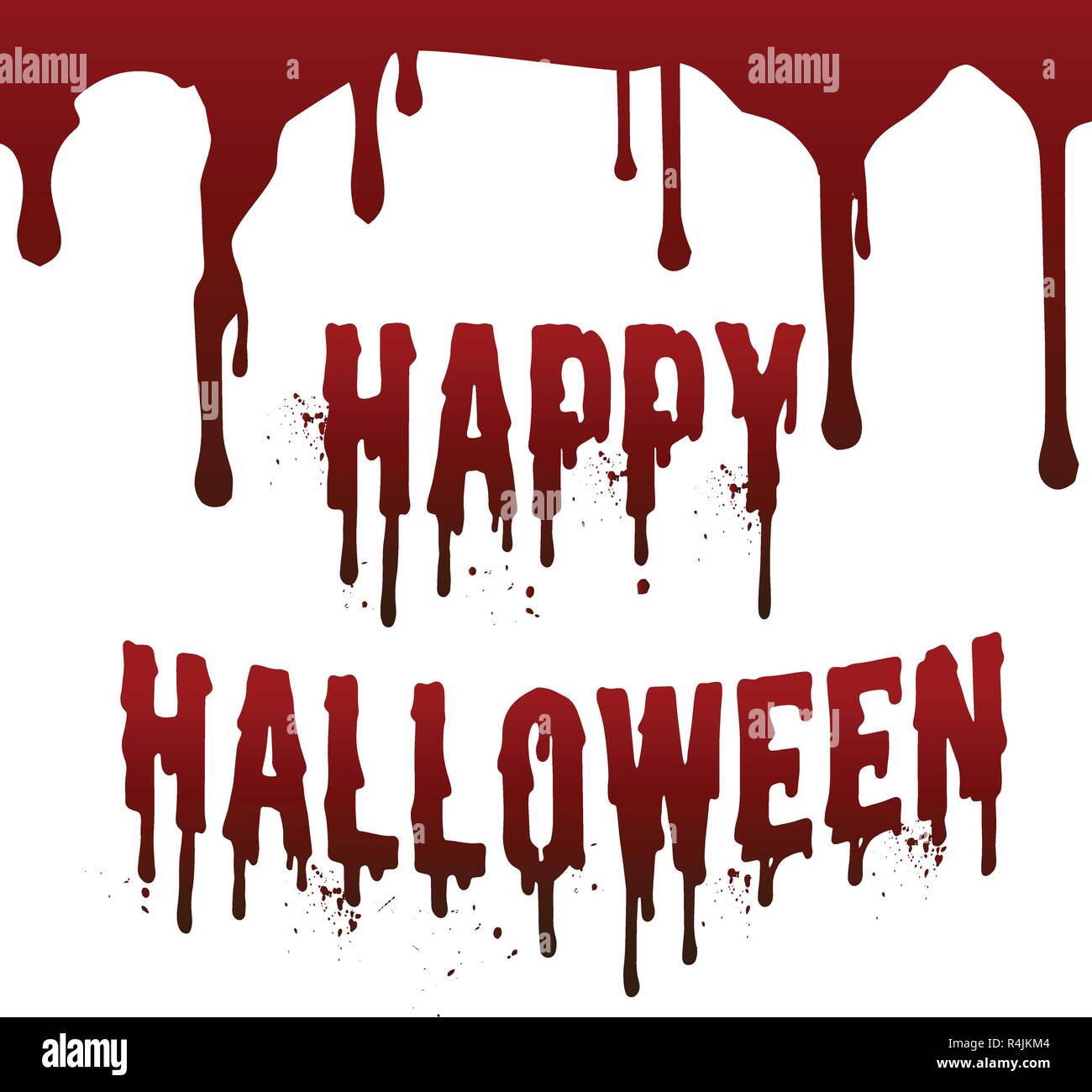 Happy Halloween giorno discesa macchia di sangue schizzi text messenger su invisibile parete bianca. Illustrazione Vettoriale. Vacanza e concezione religiosa. Scary Illustrazione Vettoriale