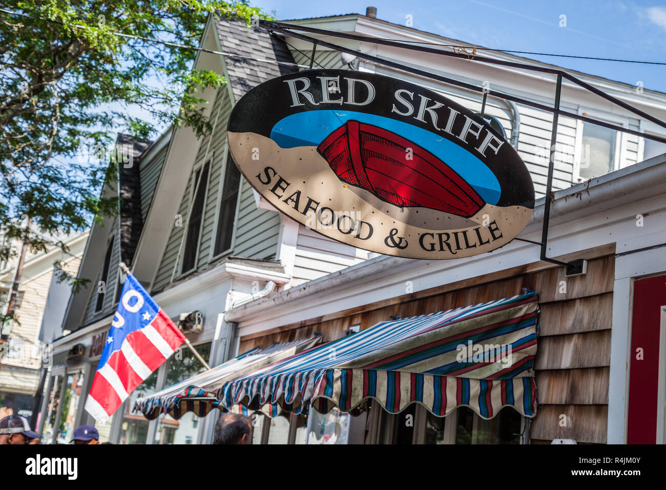 Il rosso Skiff Seafood grill ristorante a Rockport, MA Foto Stock