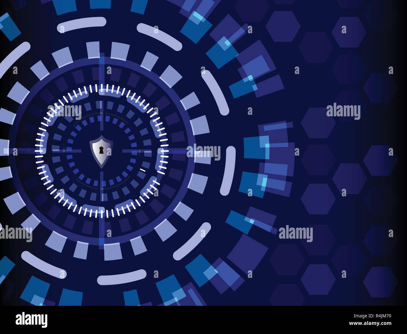 Blue Cyber Security con scudo di protezione, tecnologia e concetto di informazioni Illustrazione Vettoriale