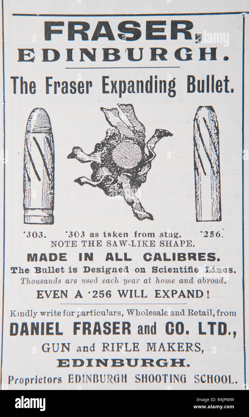 Un vecchio annuncio per Daniel Fraser e Co Ltd. espandendo i proiettili. Da un vecchio rivista britannica dal periodo 1914-1918. Foto Stock