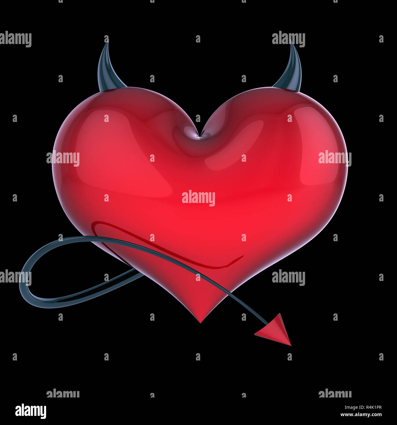 Cuore diavolo con nero sharp corna e coda. veleno fake amore astratto. amante divorzio si trova concetto. Il giorno di San Valentino biglietto di auguri