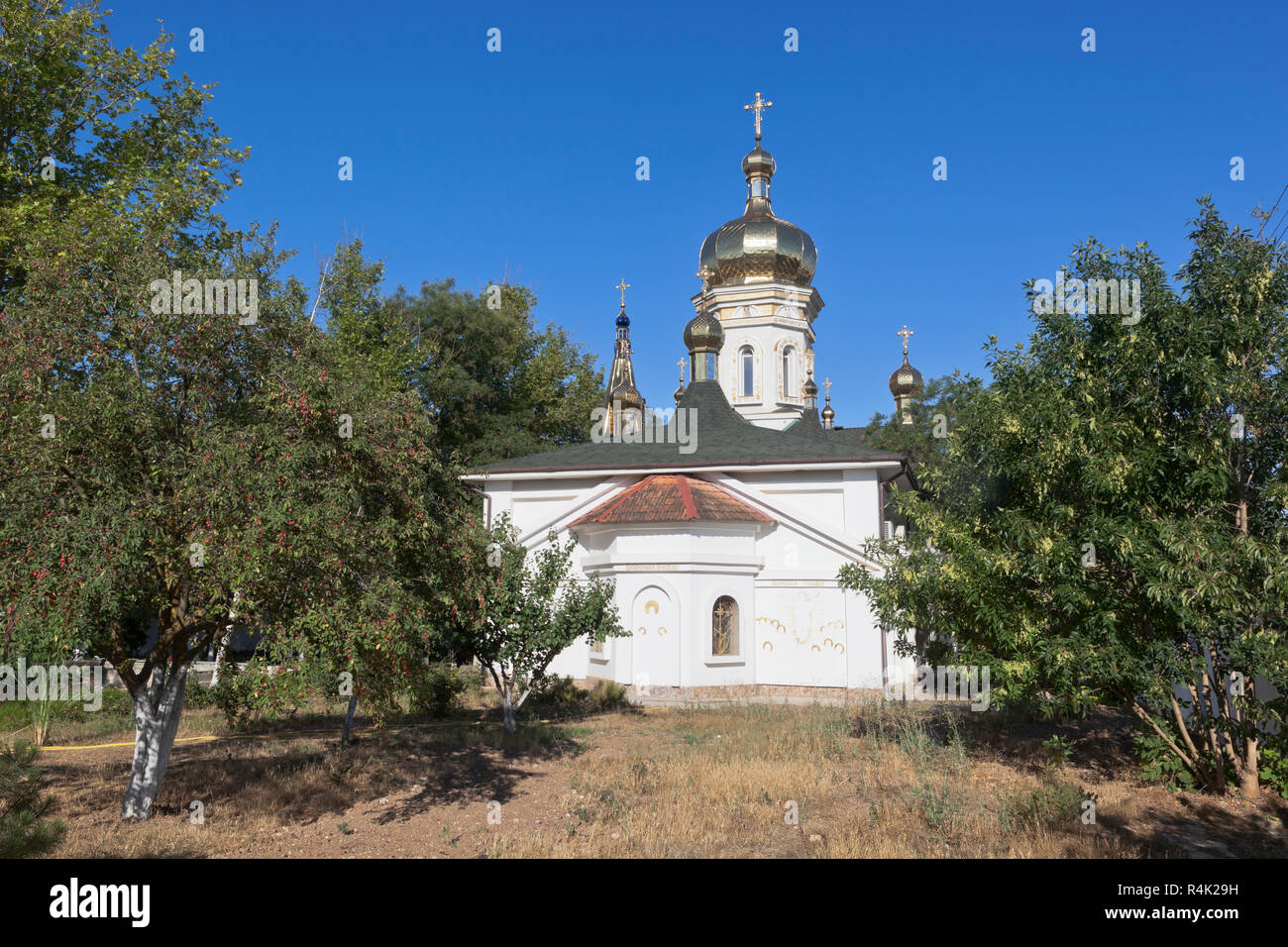 Chiesa della Natività di San Giovanni Battista nel villaggio di Uyutnoye, Saksky distretto, Evpatoria, Crimea, Russia Foto Stock