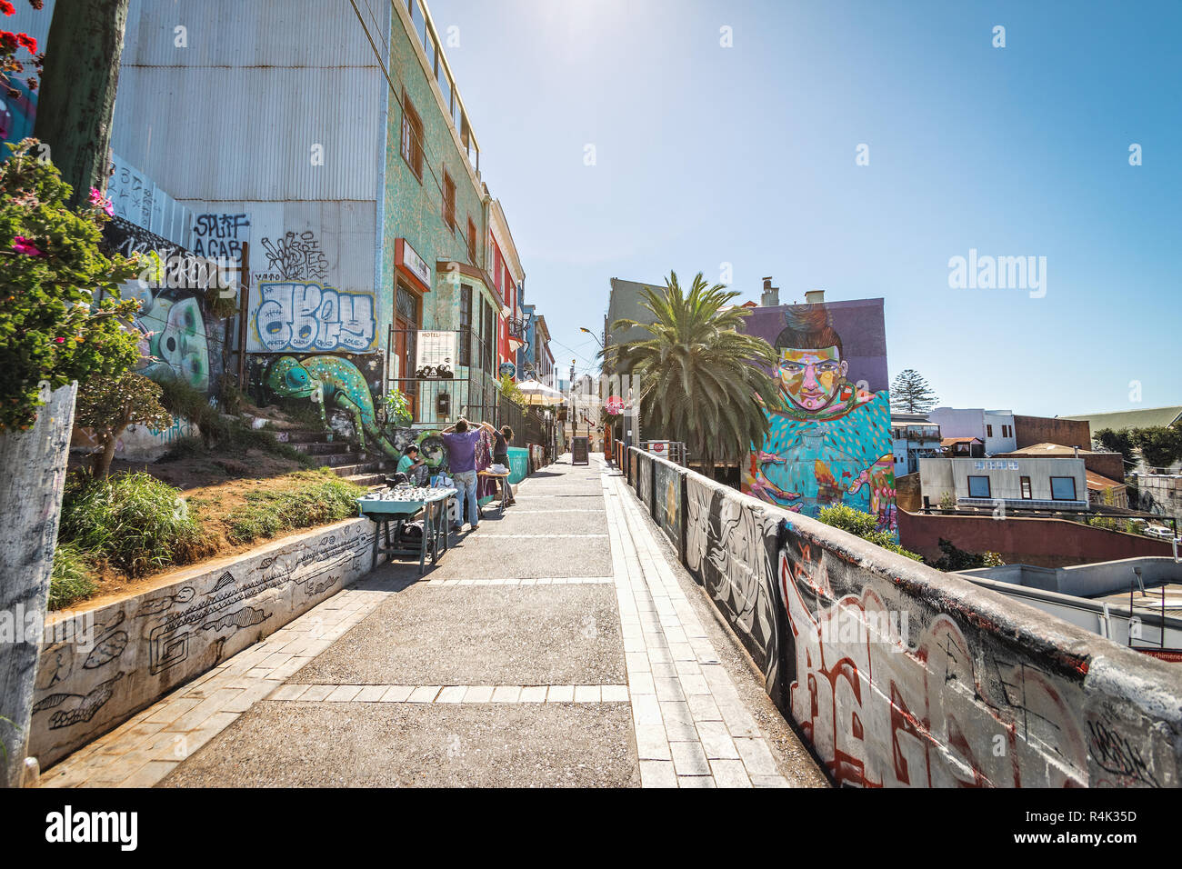 Paseo Dimalow a piedi a Cerro Alegre - Valparaiso Cile Foto Stock