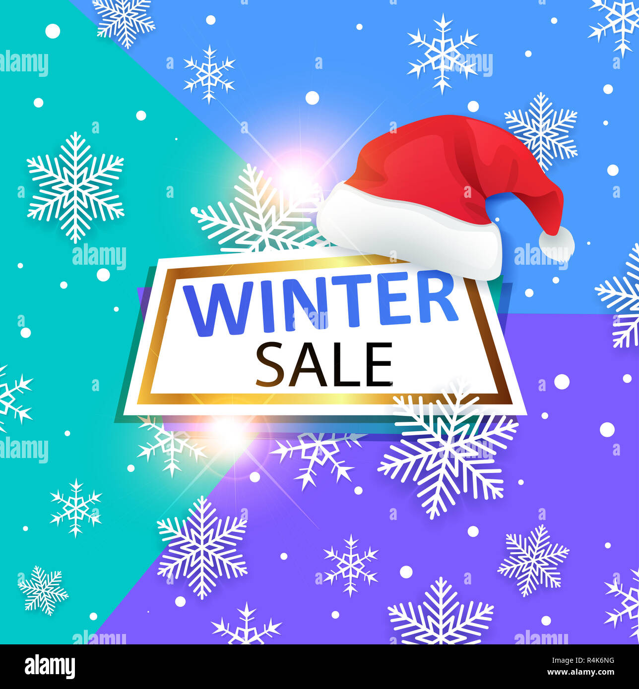 Inverno decorativi banner con Santa's hat su sfondo astratto. Progettazione per la stagione di vendita di Natale Foto Stock