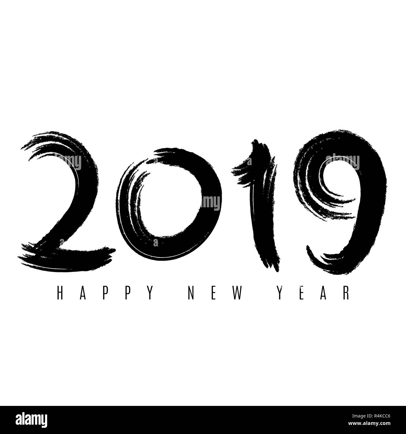 Felice anno nuovo 2019. Numeri della spazzola in stile grunge. Coperchio di festa. Disegnato a mano. Illustrazione Vettoriale. EPS 10 Illustrazione Vettoriale