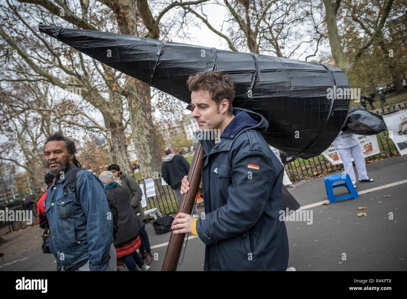 Speakers' Corner, il parlare in pubblico angolo nord-est di Hyde Park. Foto Stock