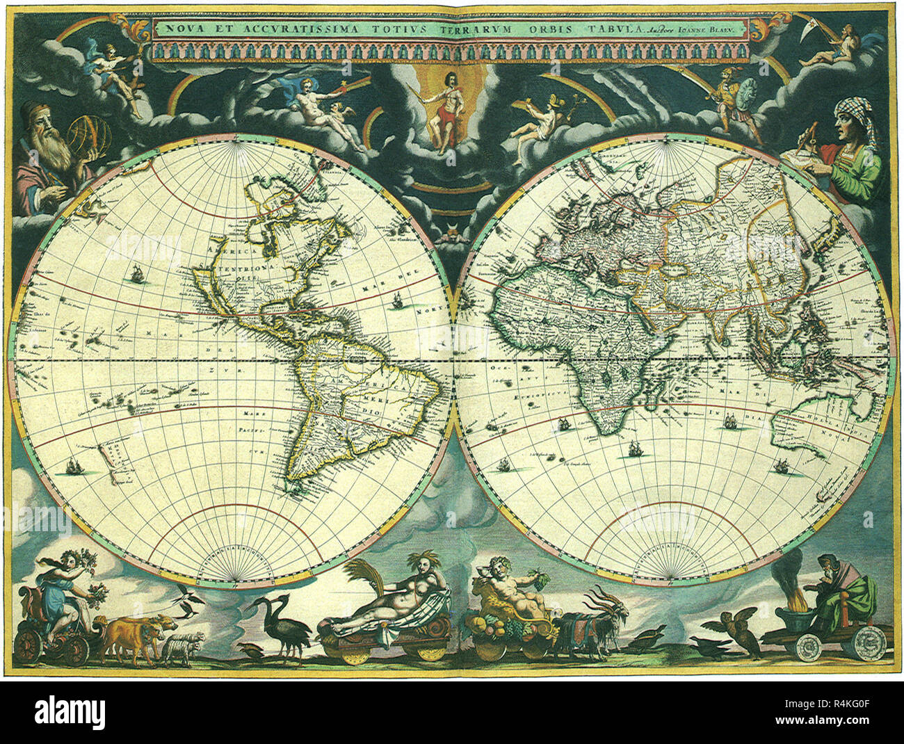 Emisfero doppia mappa 1662 Blaeu, Joan. Foto Stock