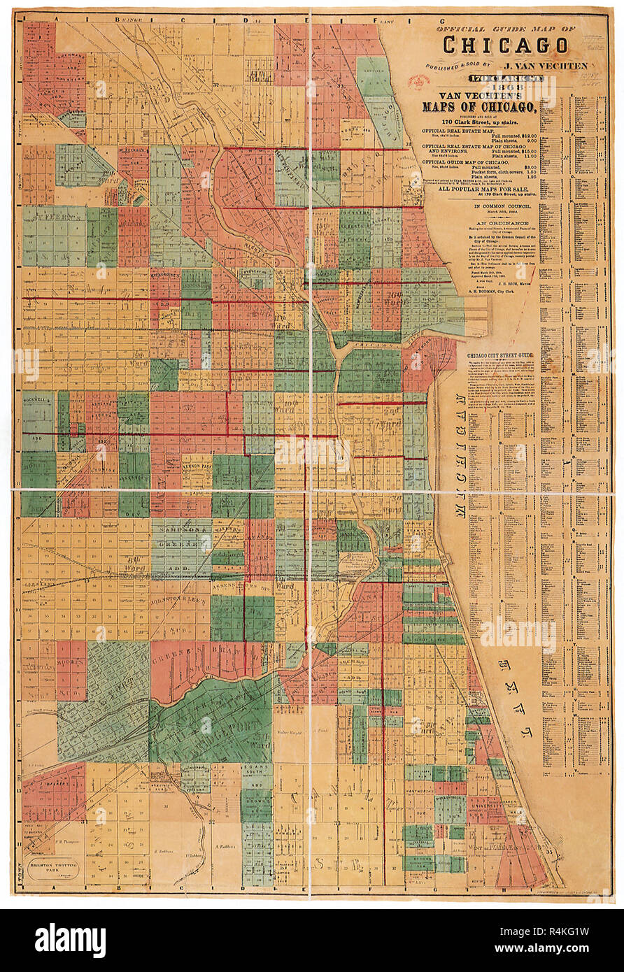 Mappa di Chicago nel 1868, Vechten, Van. Foto Stock