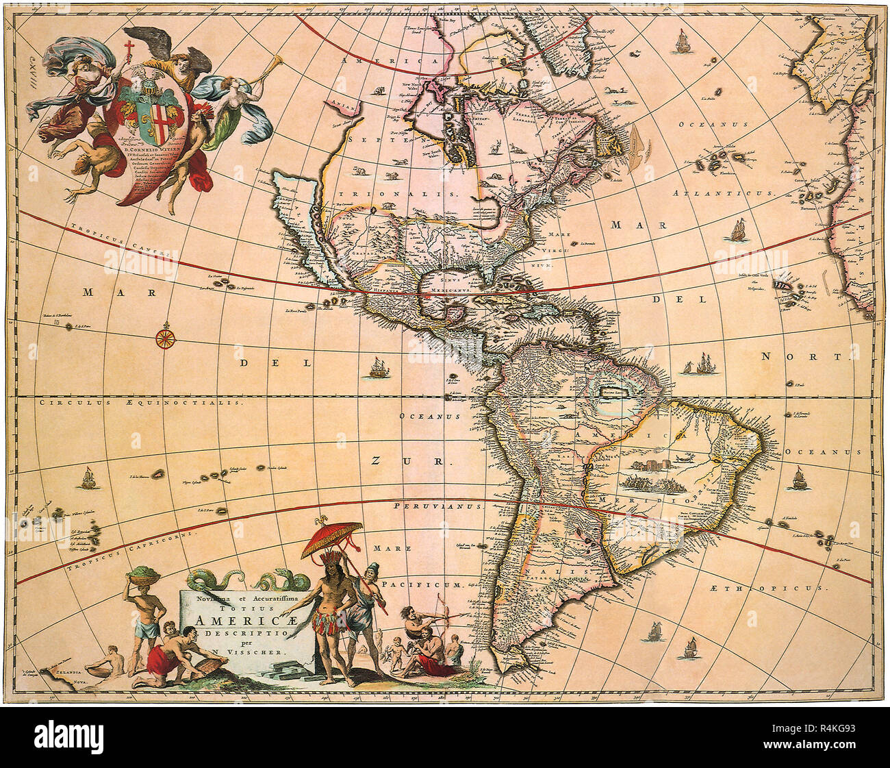 Mappa di visscher del nord america e sud america immagini e fotografie ...
