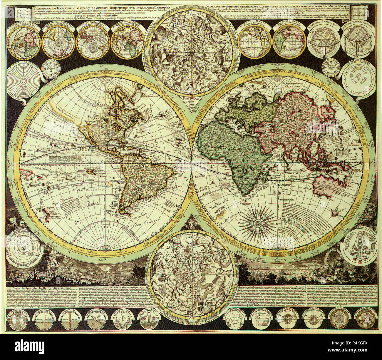 Mappa del Mondo 1700, Zumer, A.F. Foto Stock