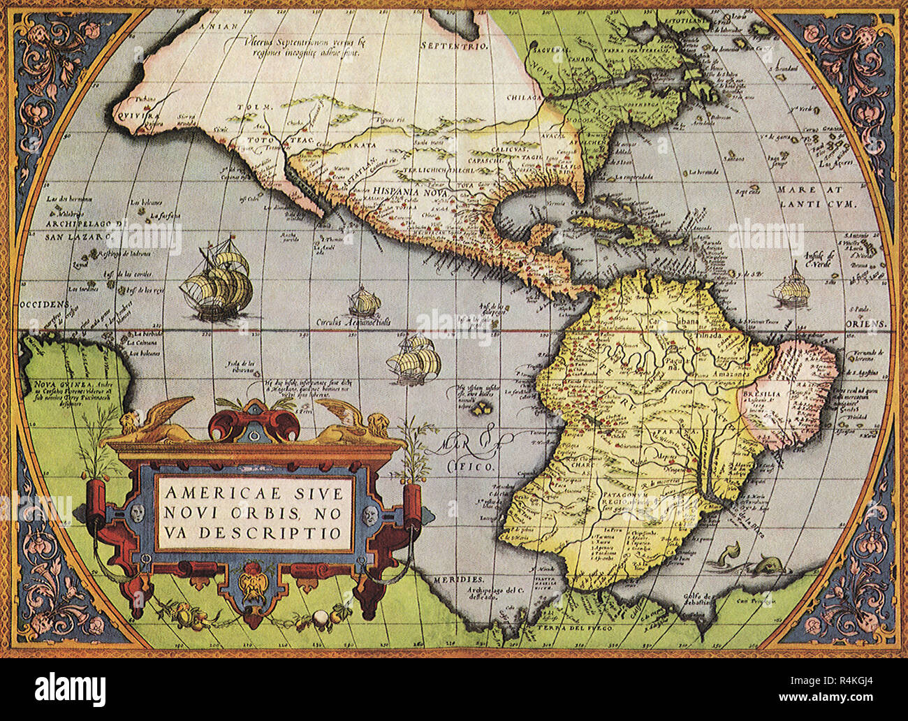 Inizio Mappa di Americas 1570, Ortelius. Foto Stock