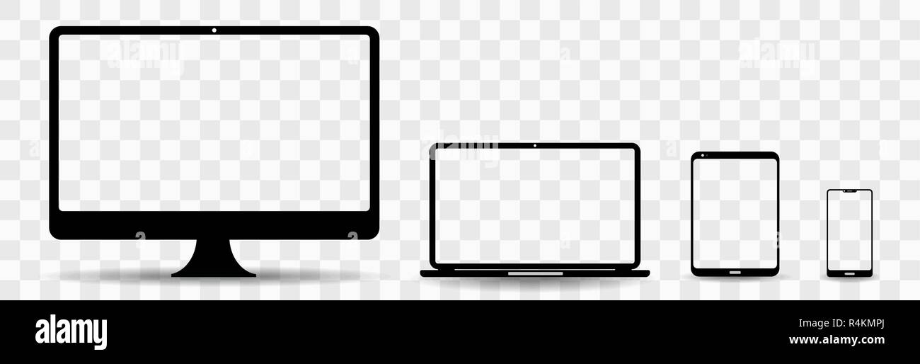 La tecnologia del computer di modelli del dispositivo: computer desktop, laptop, tablet e smartphone Illustrazione Vettoriale