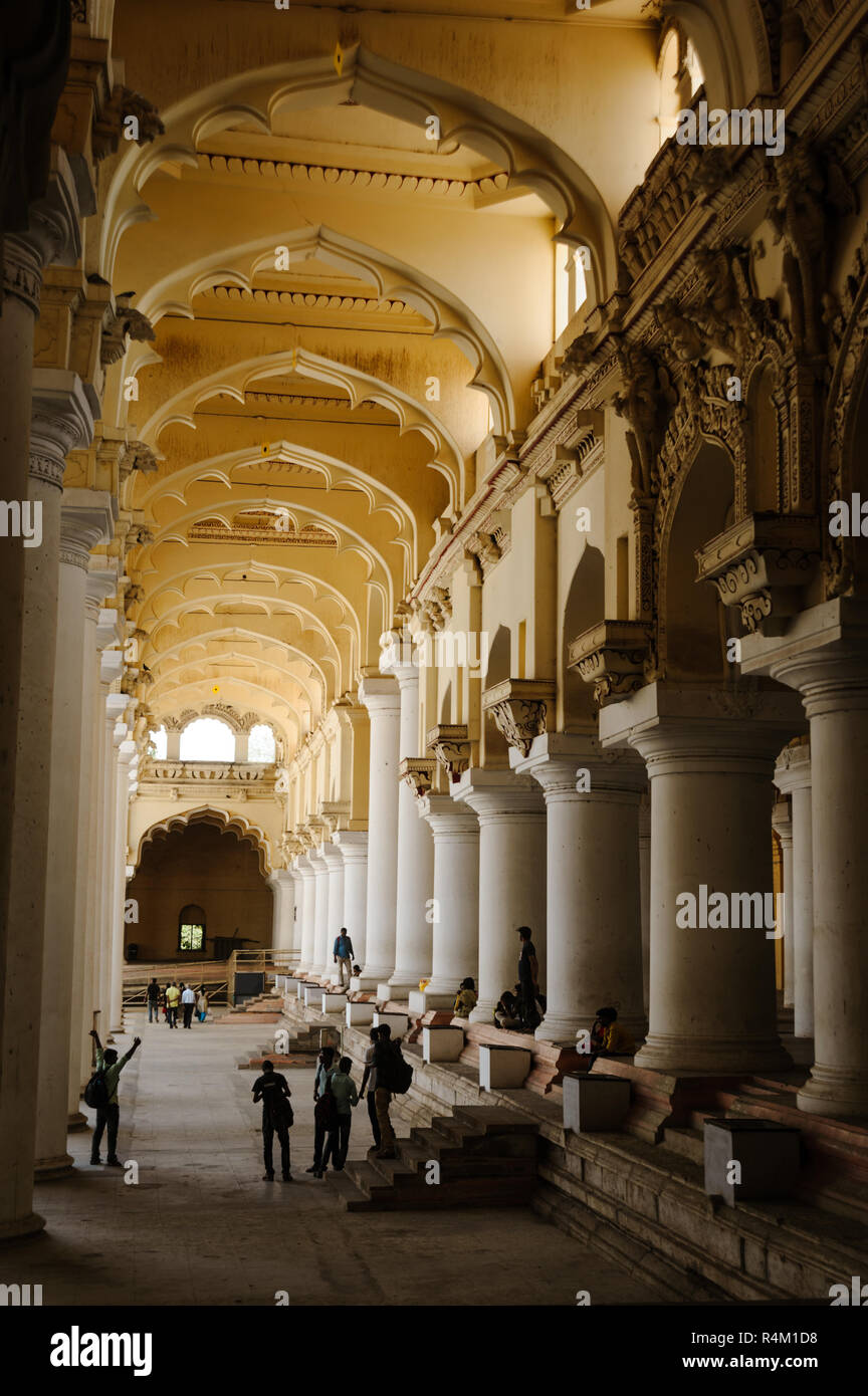 23 febbraio 2018 Madurai, India. Thirumalai Nayak Palace architettura indiana Foto Stock