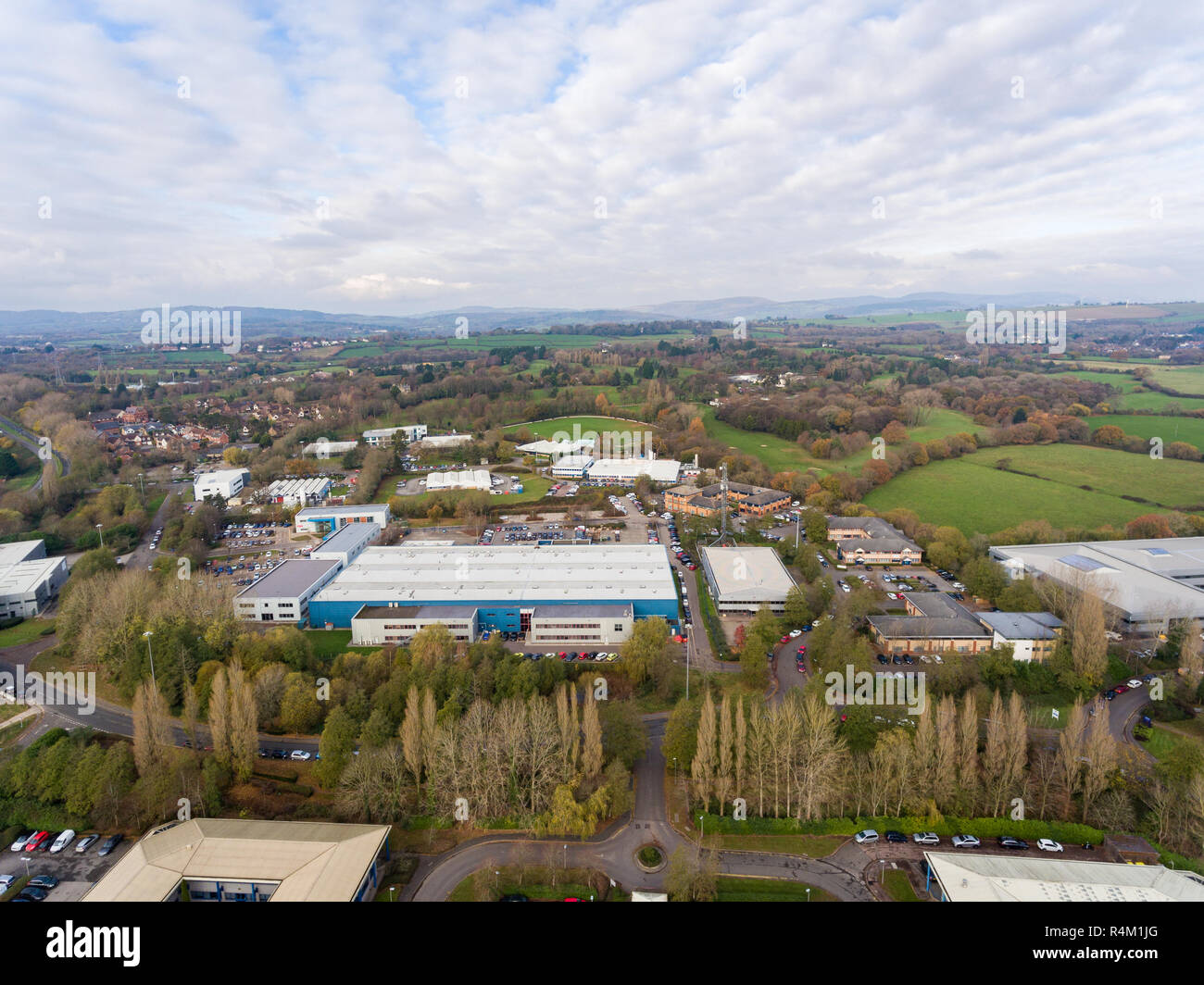 Vista aerea di Office Business Park di St Mellons città in Cardiff Wales UK Foto Stock