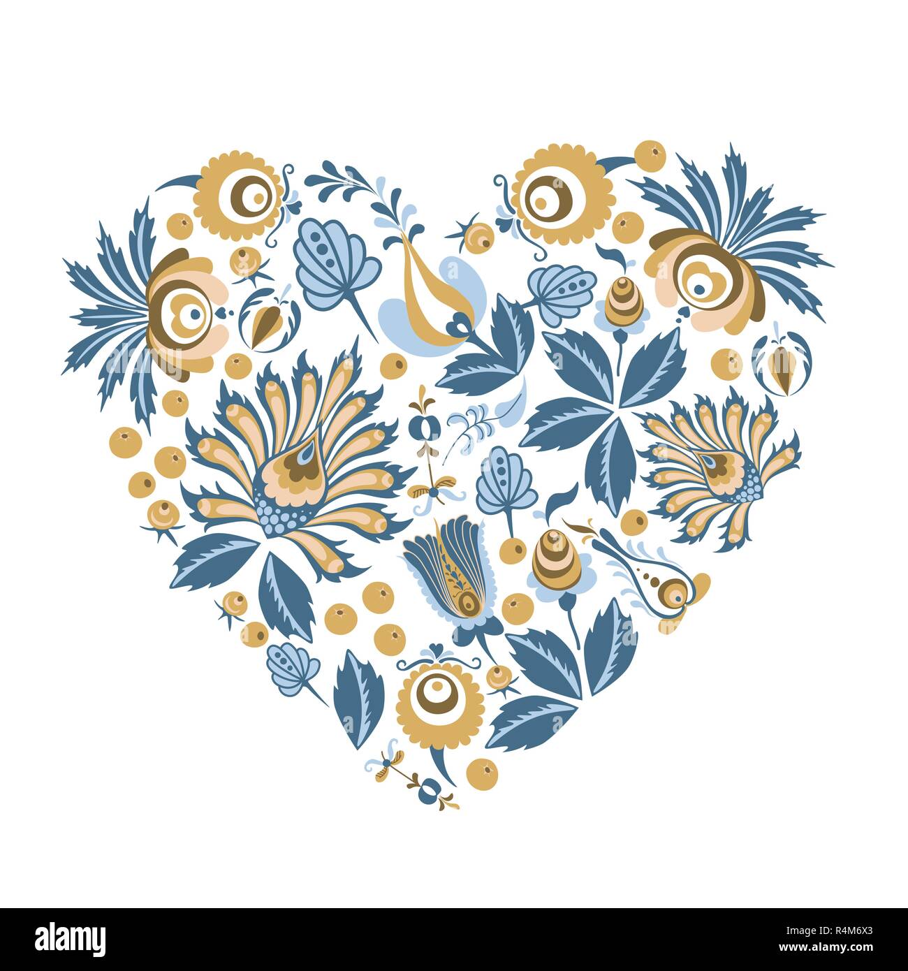 Scandinavo cuore floreale forma di sfondo con fiori e foglie di biglietti di auguri, poster, striscioni e altri progetti Illustrazione Vettoriale
