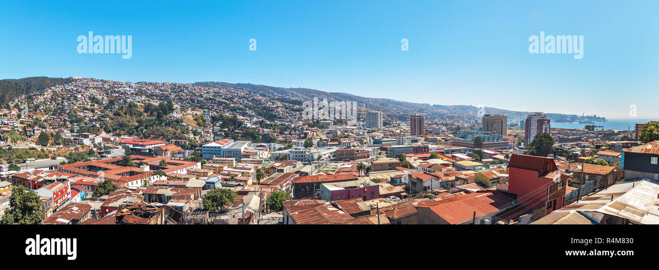 Panoramica vista aerea di Valparaiso dal Cerro Polanco Hill - Valparaiso, Cile Foto Stock