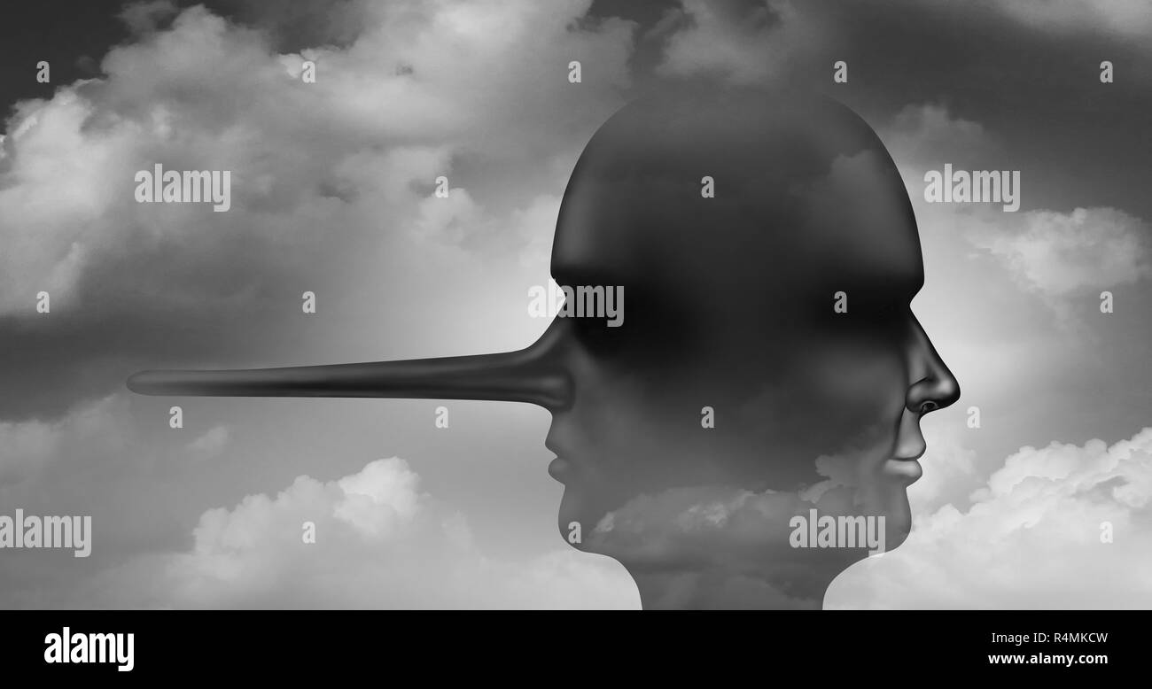 Due di fronte la persona come un concetto astratto per la menzogna e inganno psicologia come teste di contrasto di un onesto e disonesto lato. Foto Stock