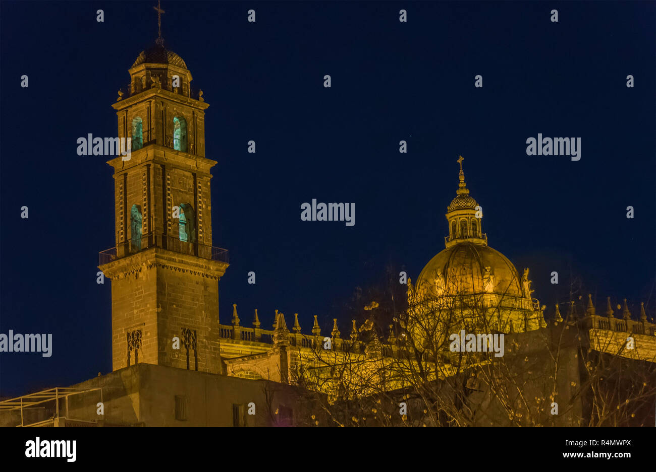 Jerez de la Frontera Cattedrale di notte Foto Stock