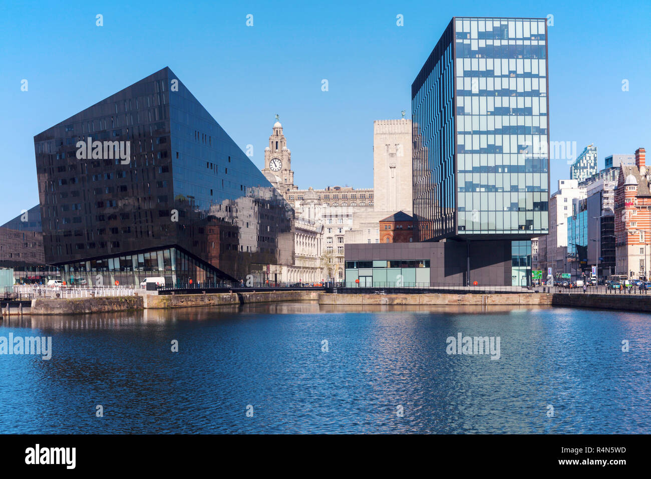 Architettura al waterfront di Liverpool, in Inghilterra Foto Stock
