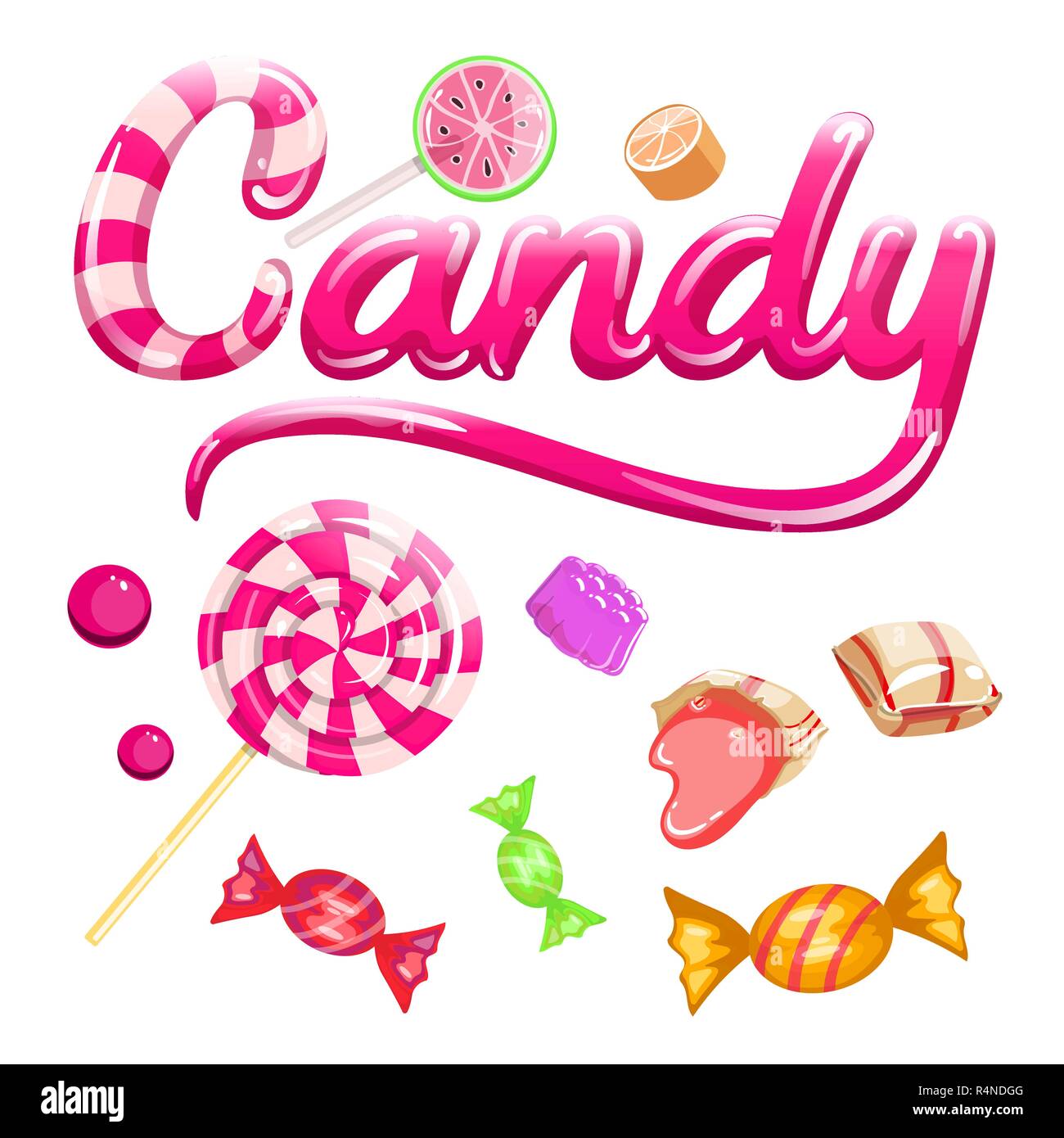 Segno di caramelle colorate e caramelle set, caramello, marmellata Illustrazione Vettoriale
