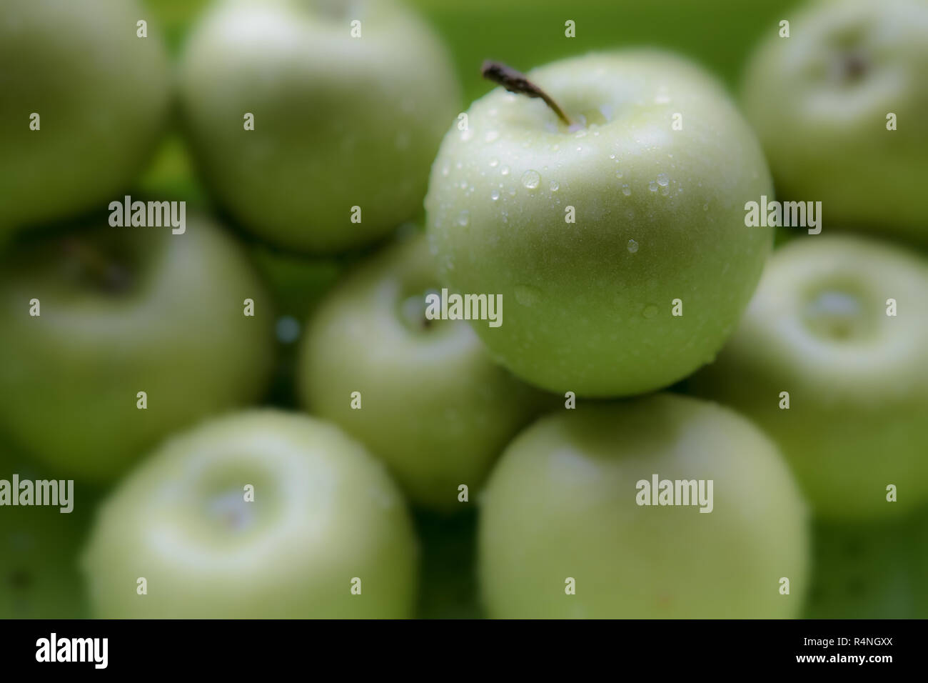 Un mazzetto di mele verdi, appena lavato. Foto Stock