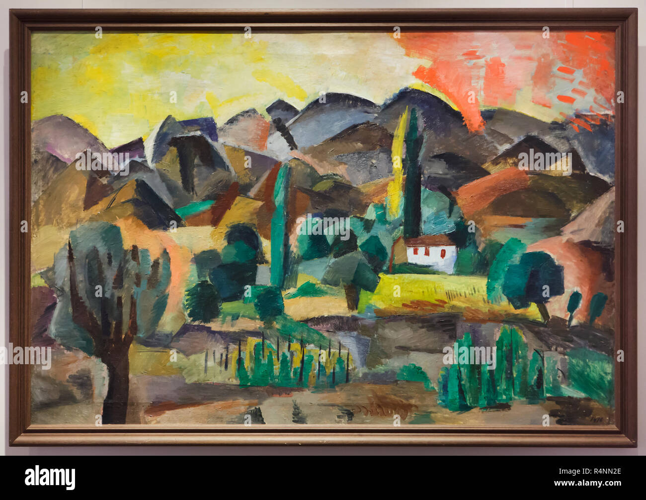 Pittura "montagna paesaggio dai modernisti russi pittore Robert Falk (1916) sul display in Ivanovo Regional Art Museum di Ivanovo, Russia. Foto Stock