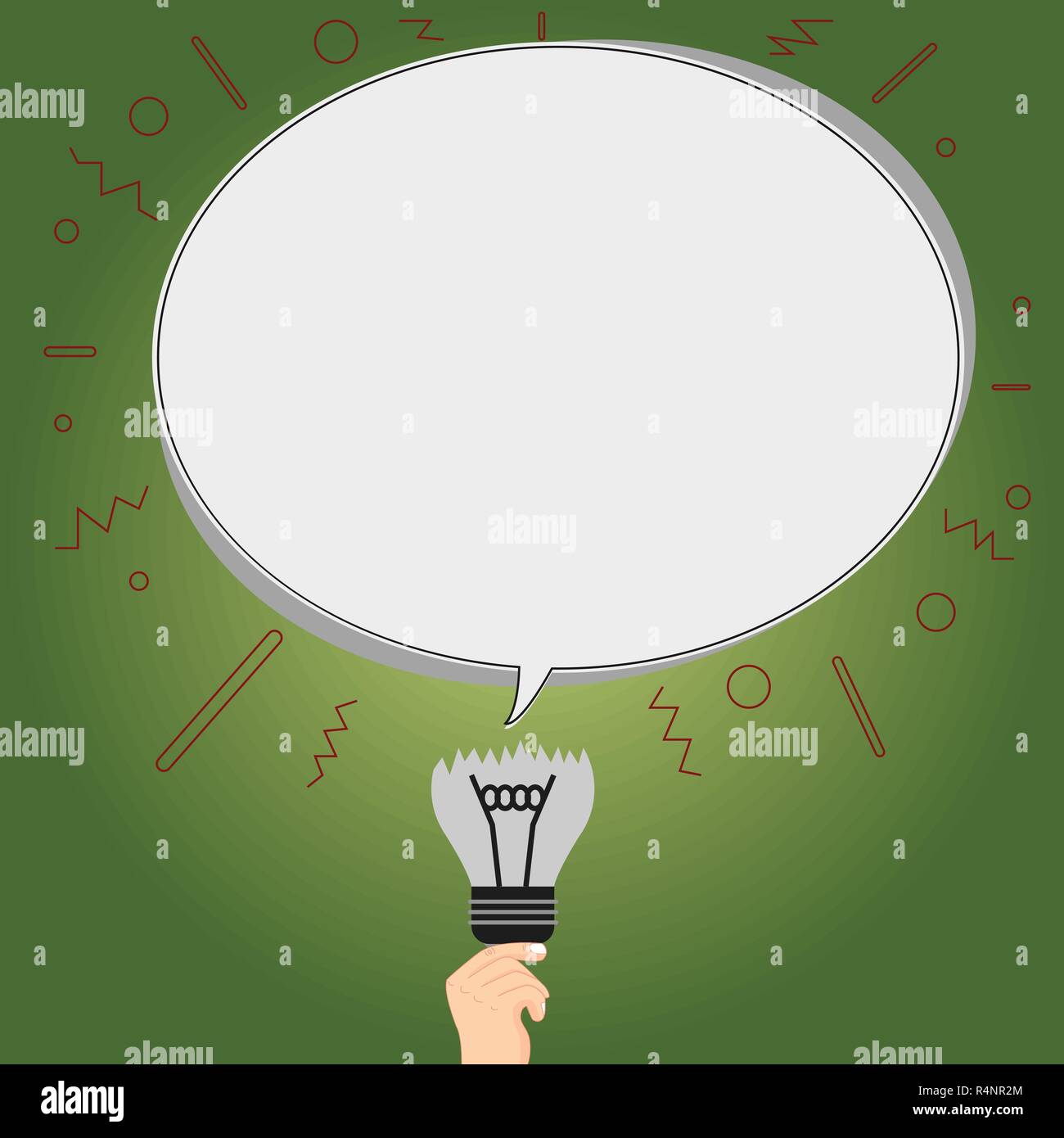 Business Design Concept modello vuoto spazio copia testo per sito di annunci isolati. Bianco colore ovale discorso bolla al di sopra di una lampadina fulminata con non riuscita Idea ic Illustrazione Vettoriale