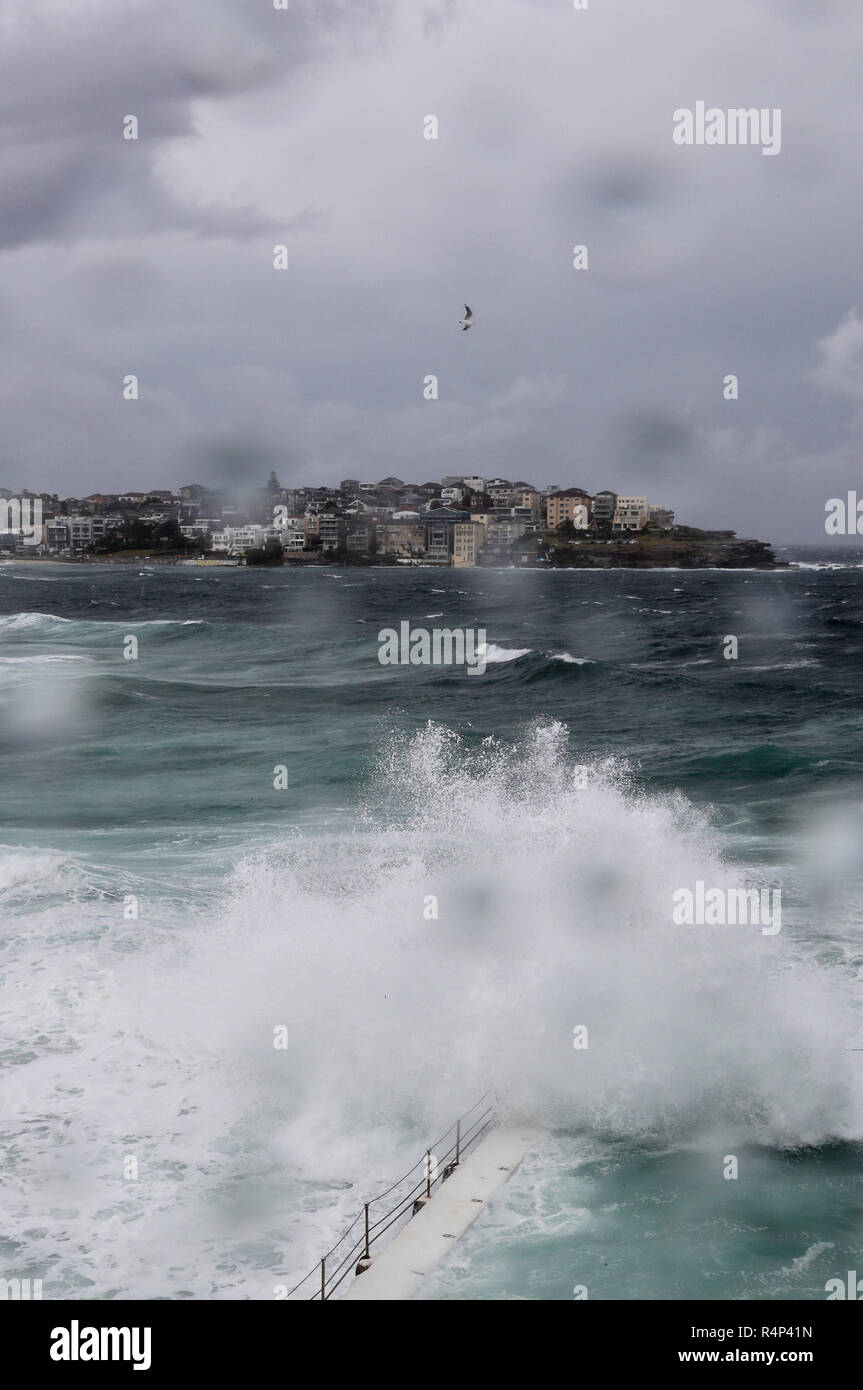 Sydney. 28 Nov, 2018. Foto scattata il 9 novembre 28, 2018 mostra il Bondi Beach a Sydney, Australia. La città ha incontrato forti venti e piogge di mercoledì. Credito: Bai Xuefei/Xinhua/Alamy Live News Foto Stock