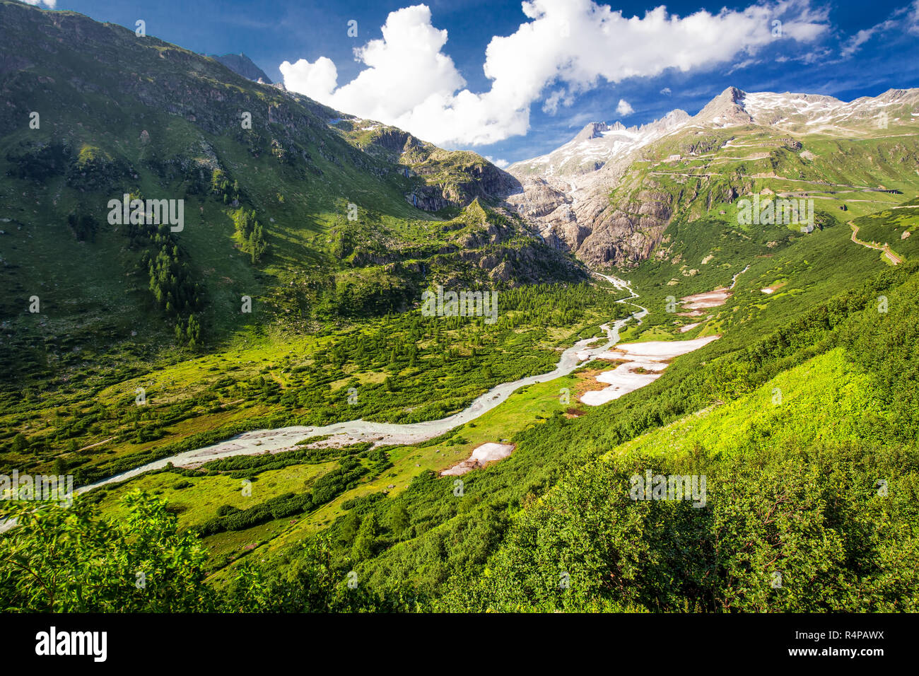 Vista del ghiacciaio del Rodano in Furkapass, Svizzera, Europa. Foto Stock