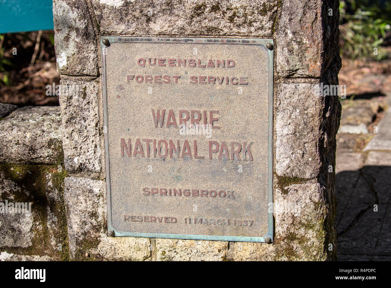 Warrie parco nazionale di firmare in Springbrook parco nazionale,entroterra della Gold Coast, Queensland, Australia Foto Stock