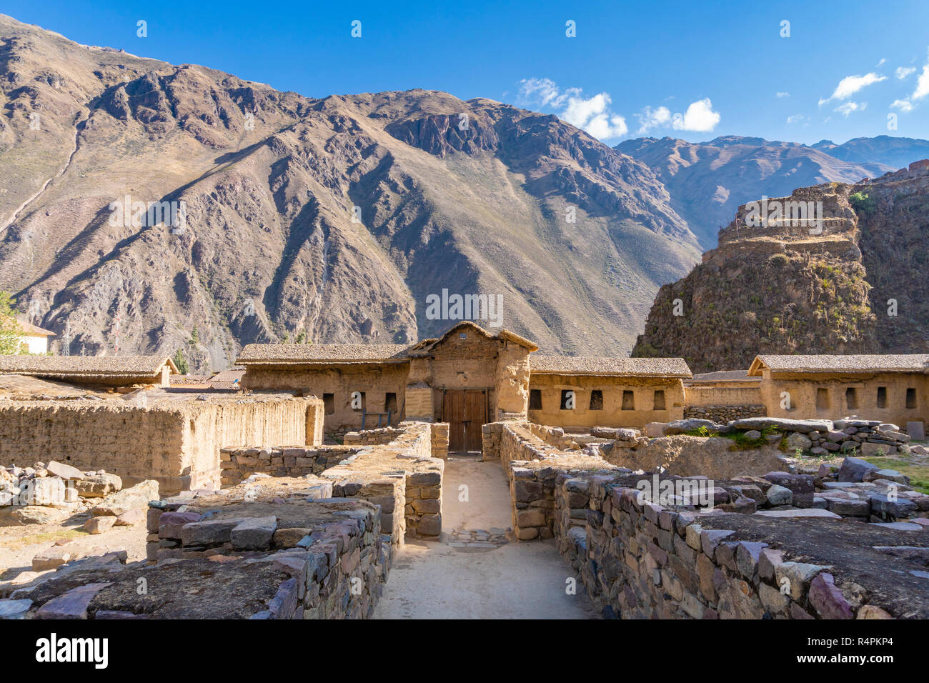 Ollantaytambo rovine nella Valle Sacra del Perù Foto Stock