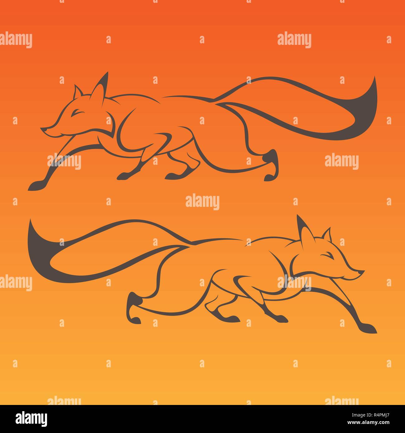 Fox Segno Arte in curva vettore di linee Illustrazione Vettoriale