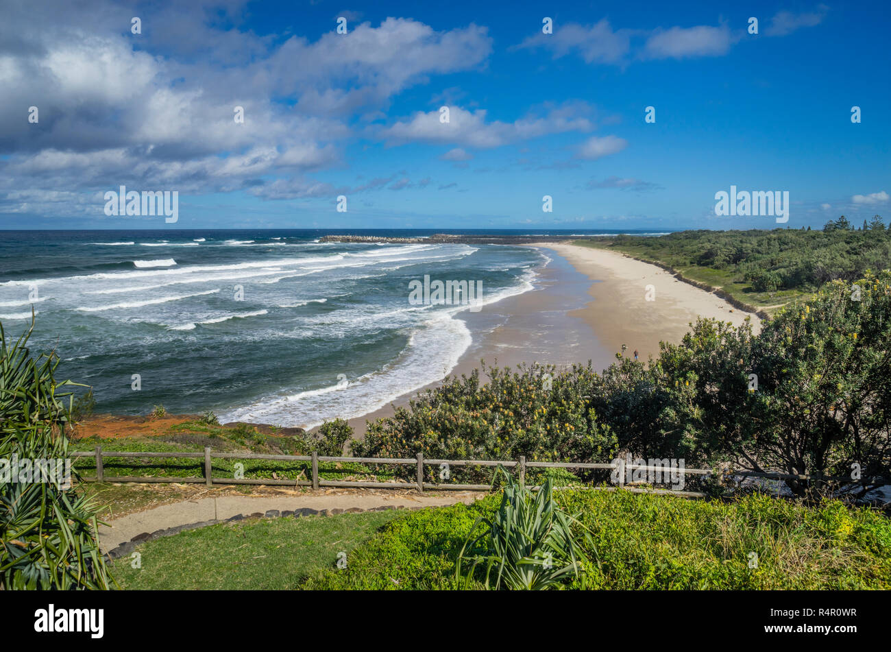 Ballina Capo Lookout, Est Ballina, affacciato sulla spiaggia del Faro e la Richmond estuario del fiume, nel nord della regione dei fiumi, Nuovo Galles del Sud, Australia Foto Stock