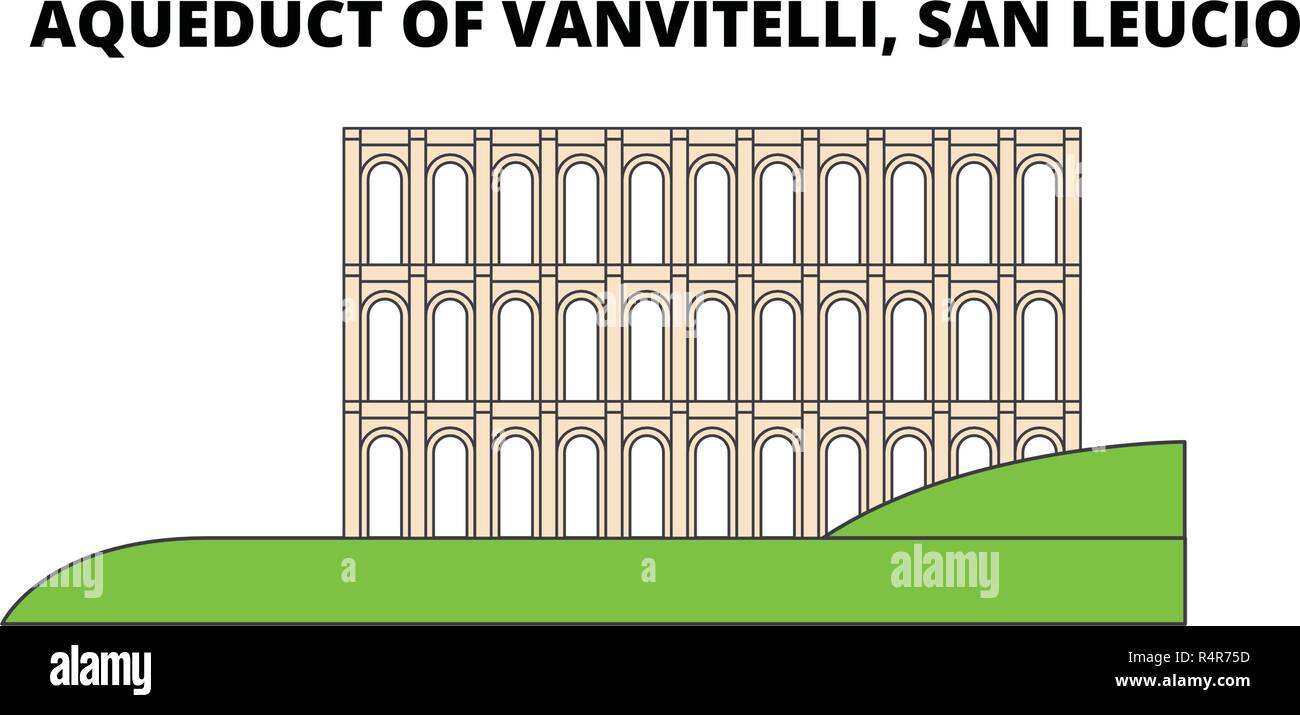 Acquedotto di Vanvitelli, San Leucio la corsa in linea landmark, skyline, vettore design. Acquedotto di Vanvitelli, San Leucio illustrazione lineare. Illustrazione Vettoriale