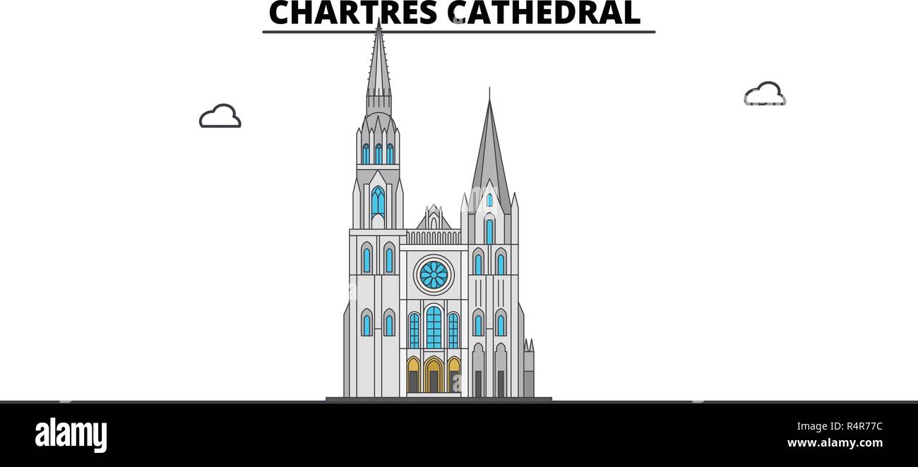 La cattedrale di Chartres la corsa in linea landmark, skyline, vettore design. La cattedrale di Chartres illustrazione lineare. Illustrazione Vettoriale