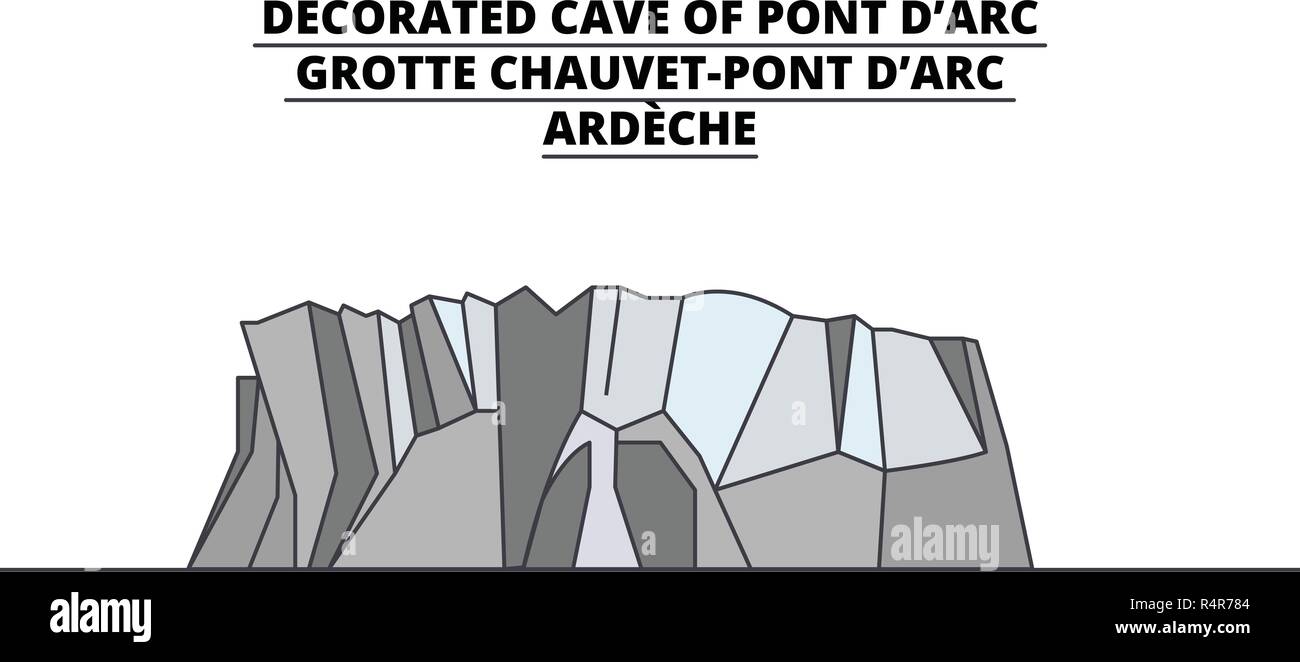 Francia, Nouvelle Aquitaine - i siti preistorici e grotte decorate della valle VEzEre corsa in linea, punto di riferimento dello skyline di disegno vettoriale. Illustrazione Vettoriale