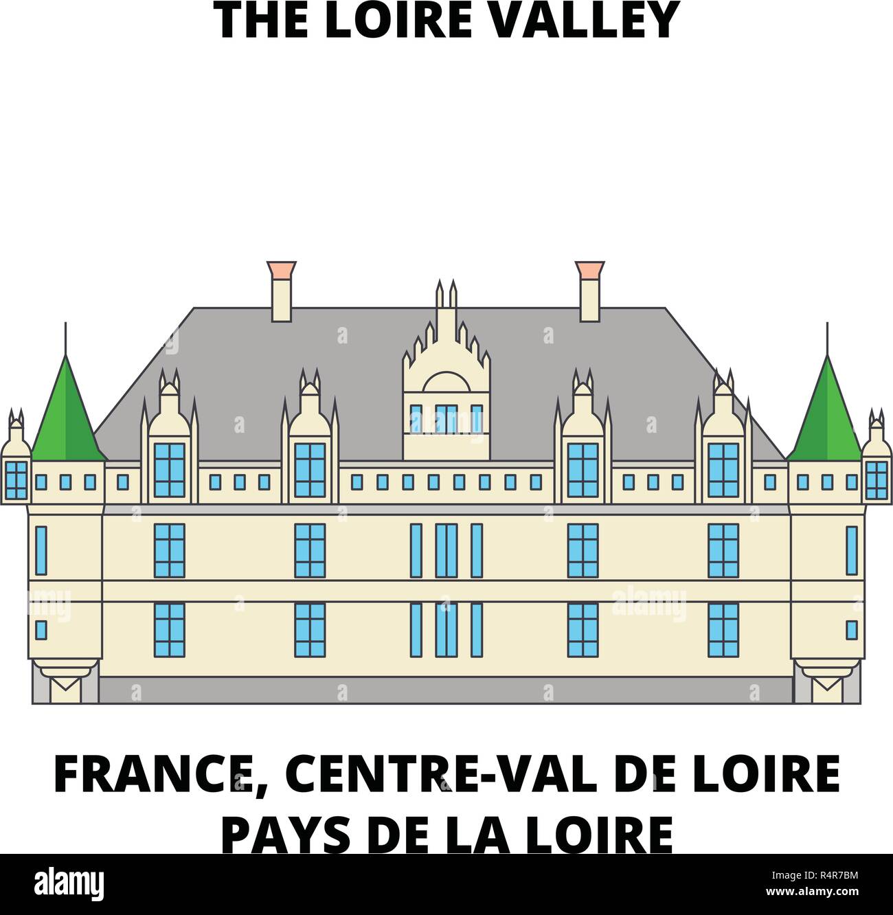 Francia, Center-Val De Loire, Pays de la Loire - La Valle della Loira tra, Sully-Sur-Loire e Chalon corsa in linea, punto di riferimento dello skyline di disegno vettoriale Illustrazione Vettoriale