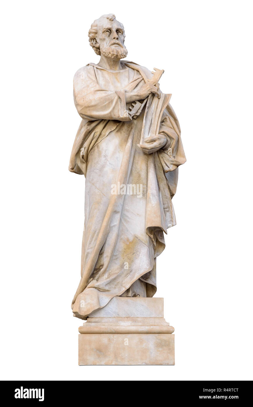 San Pietro statua isolata su sfondo bianco con tracciato di ritaglio Foto Stock