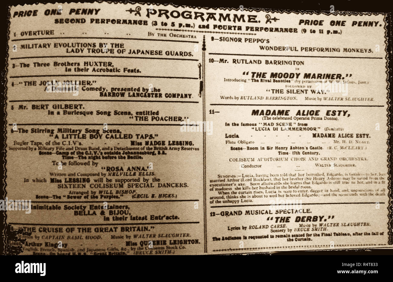 1902 - Un teatro programma dal The London Coliseum di Londra (UK) Foto Stock