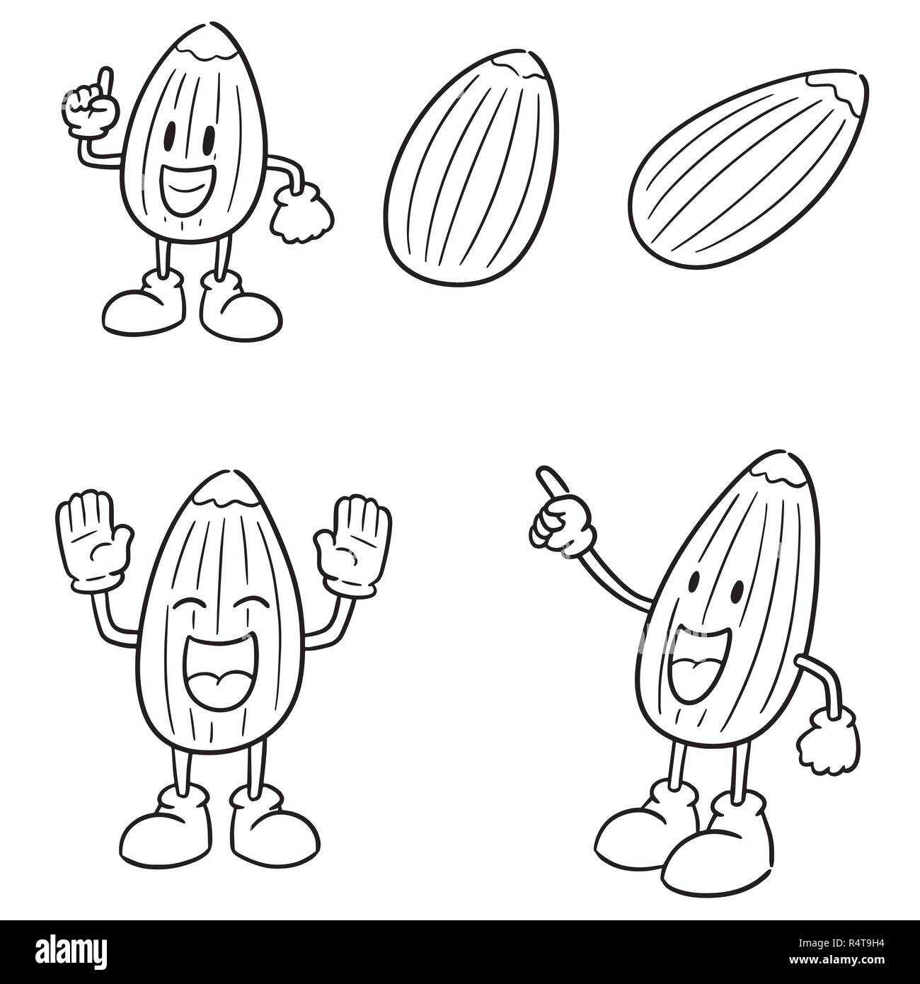 Set di vettore di mandorla cartoon Illustrazione Vettoriale
