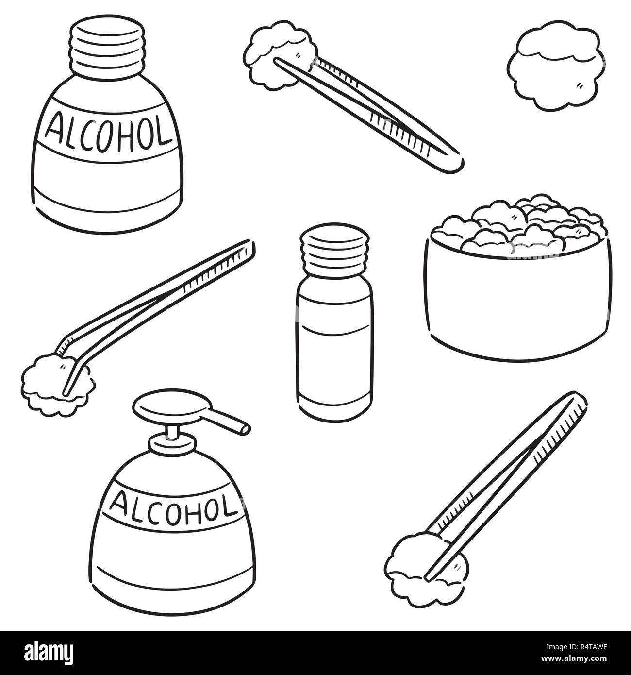 Set di vettore di un forcipe, alcool e cotone sterile Illustrazione Vettoriale