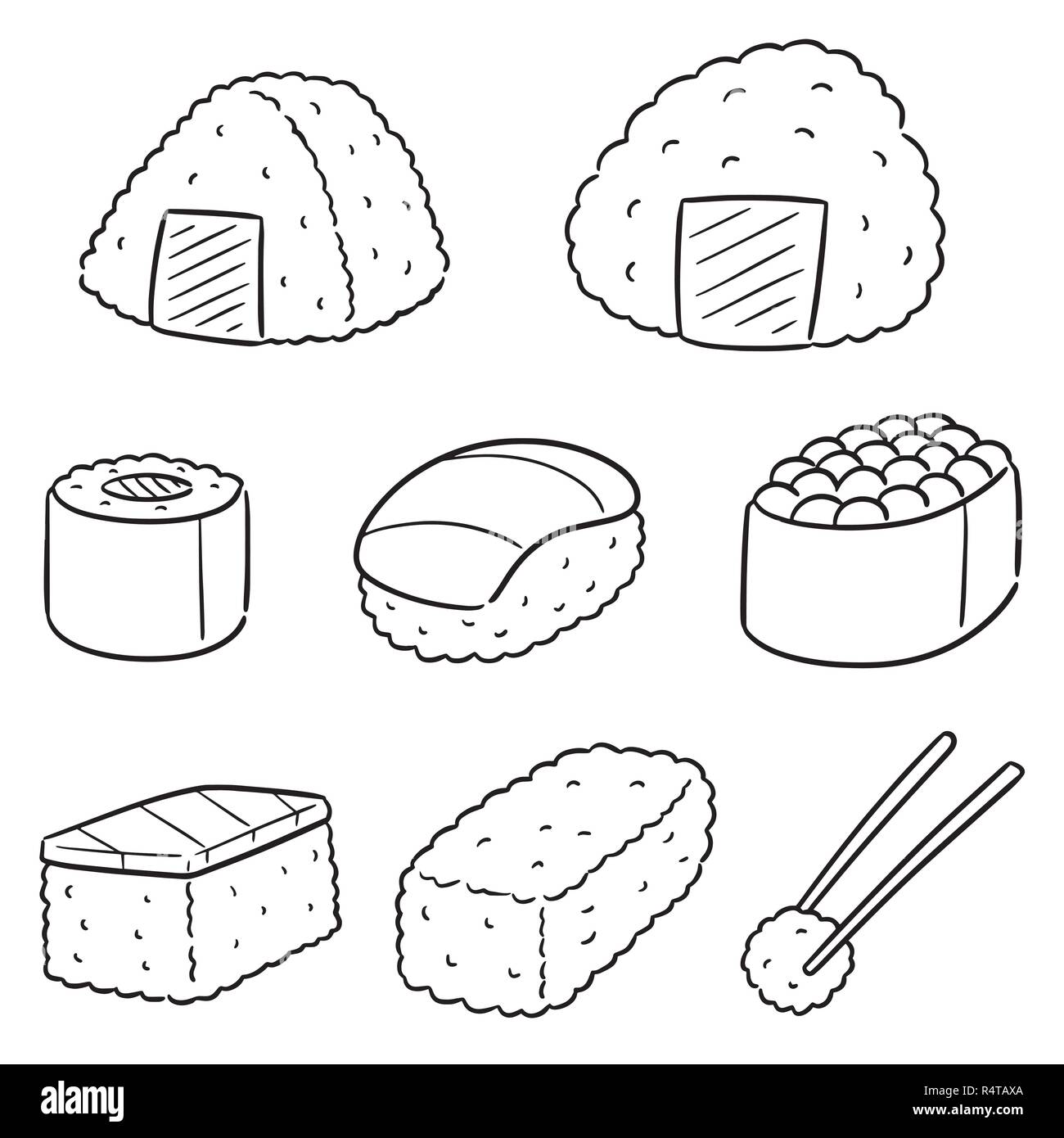 Set di vettore di cibo giapponese Illustrazione Vettoriale