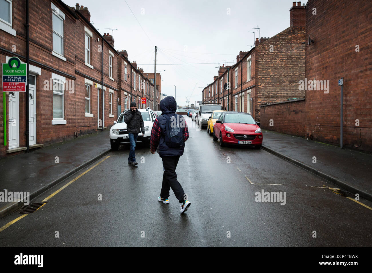 Scene di strada in Nottingham, indicato come ospizio per i poveri più poveri, città nel Regno Unito. Foto Stock